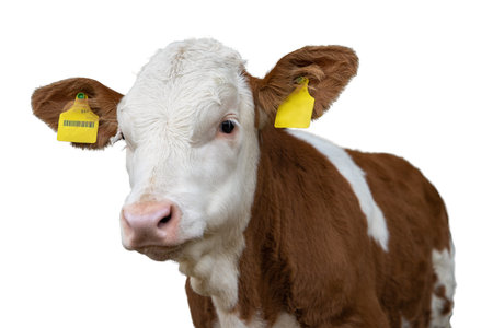 The white brown calf is isolated on white.