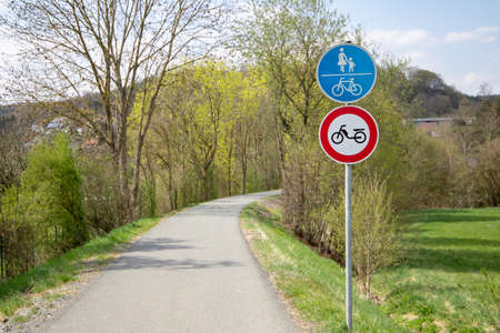 sign on road bike pathの写真素材