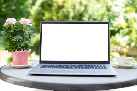laptop on the table, copy space