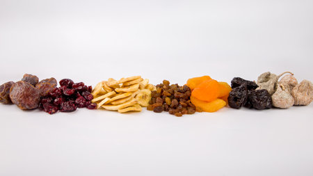 dried fruit on a white backgroundの写真素材