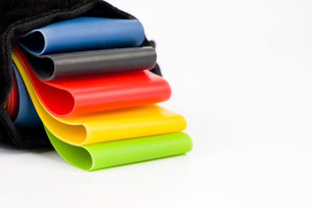 Multicolored rubber bands for fitness.の写真素材