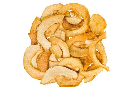Dried melon chips isolated on white background. Dried melon chips.の写真素材
