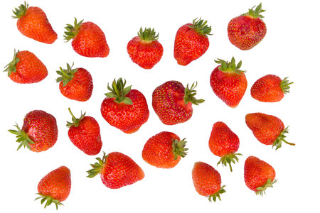 Strawberry isolated on white background. Top view. Flat lay.の写真素材