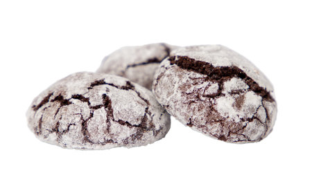 Chocolate cookies isolated on a white background. Close-up.の写真素材