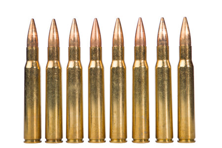 Rifle bullets isolated on white background. Clipping path included.