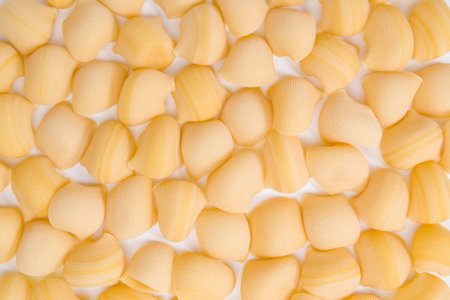 close up of a pile of uncooked italian lumaconi pastaの写真素材