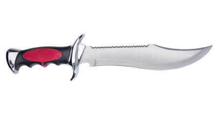 Knife with a red handle on a white background. Isolateの写真素材