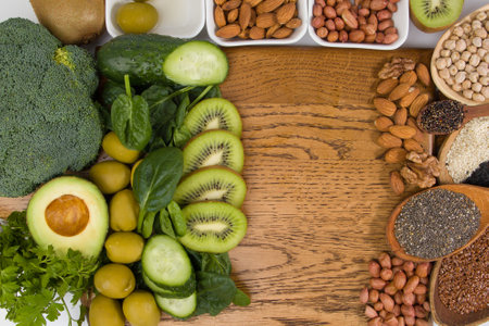 Healthy food clean eating selection: fruits, vegetables, seeds, superfoods. Balanced dietの写真素材