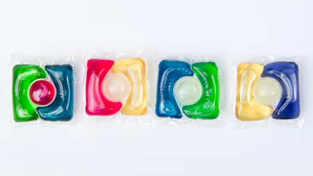 Capsules with laundry gel. For different types of clothing.