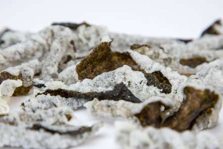 Dried seaweed in a plate. Close-up.