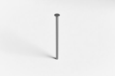 A nail half hammered into a white surface. Detailed 3D render with shadow and metallic texture.の写真素材