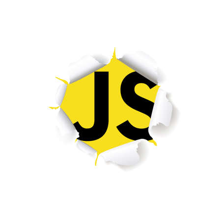 JavaScript can be seen emblem from under torn paper. The letters JS on a yellow background.のイラスト素材