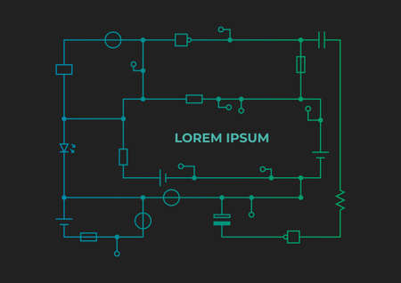 Template of an electric circuit with inscription on a dark backgroundのイラスト素材