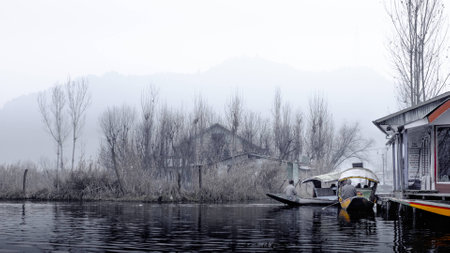 Dal Lake is a lake in Srinagar, Kashmir, Indiaの写真素材