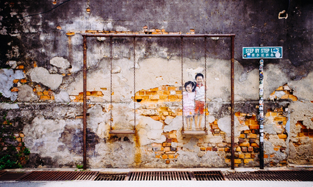 Street art mural in Georgetown, Penang, Malaysiaのeditorial素材