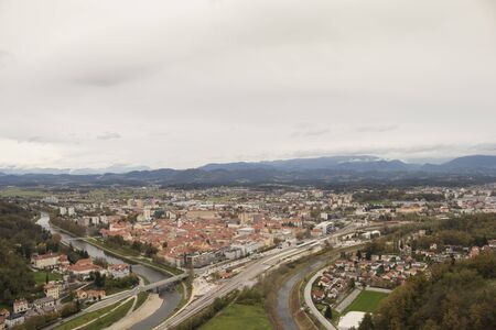 View of the old historical city Celje in Sloveniaの写真素材