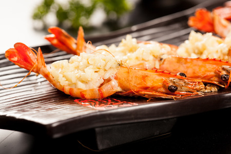 Delicious fresh garlic prawnsの写真素材