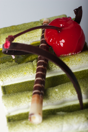 Close up Japanese Matcha Green tea cakeの写真素材