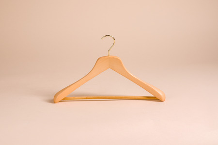 A close up shot of wooden clothes hangerの写真素材