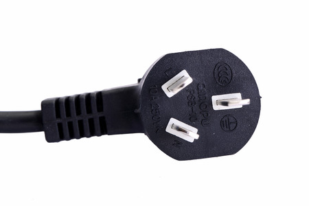 Black electric cable isolated on white backgroundのeditorial素材