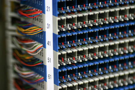 network server room with computers for digital tv ip communications and internetの写真素材