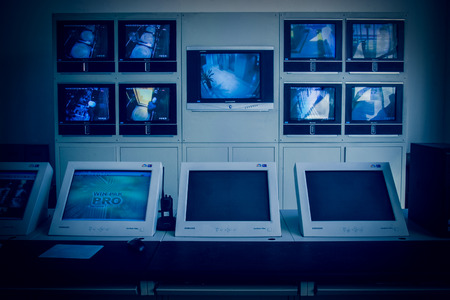 Modern plant control room and computer monitorsのeditorial素材
