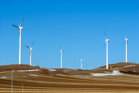 wind power generator on grass hillsのeditorial素材