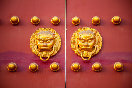 Typical Chinese old door in a Temple in Beijingの写真素材