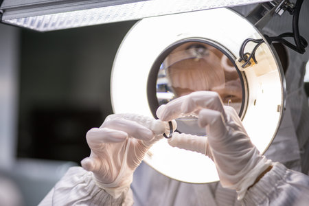 The quality inspector is checking the itemのeditorial素材