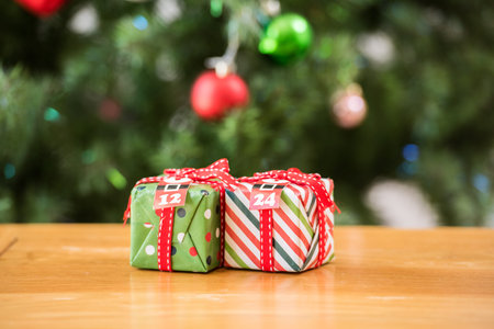 Christmas tree and decorations in the background
