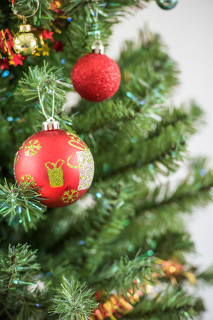 Christmas tree and decorations in the backgroundの写真素材