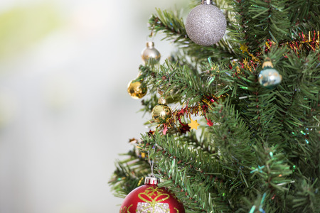 Christmas tree and decorations in the backgroundの写真素材