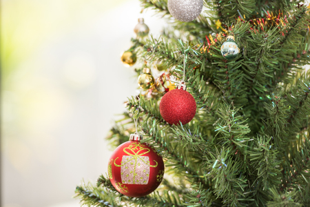 Christmas tree and decorations in the backgroundの写真素材