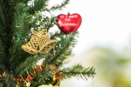 Christmas tree and decorations in the backgroundの写真素材