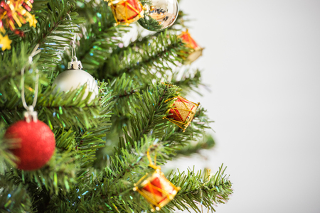 Christmas tree and decorations in the backgroundの写真素材