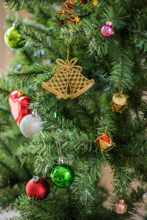Christmas tree and decorations in the backgroundの写真素材