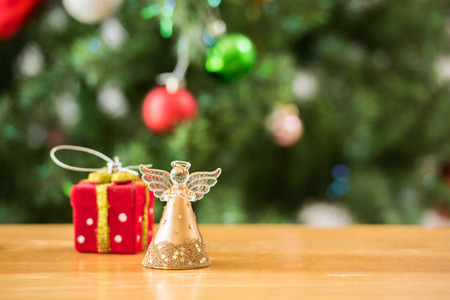 Christmas tree and decorations in the backgroundの写真素材