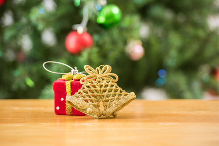 Christmas tree and decorations in the backgroundの写真素材