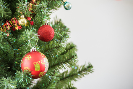 Christmas tree and decorations in the backgroundの写真素材