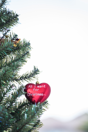 Christmas tree and decorations in the backgroundの写真素材