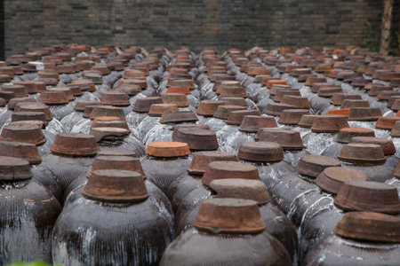 ceramic jar of rice wine, chinese national specialty wineの写真素材