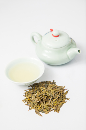 Tea and tea items on a white backgroundの写真素材