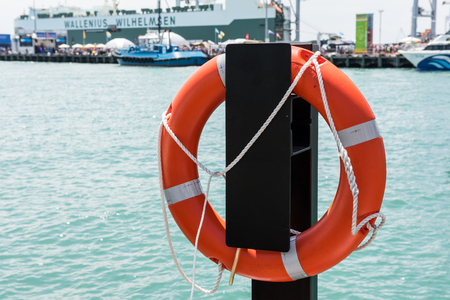 Lifebuoy suspended in portのeditorial素材