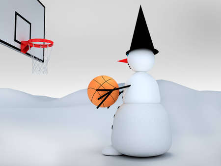 3d snowman with basketballの写真素材