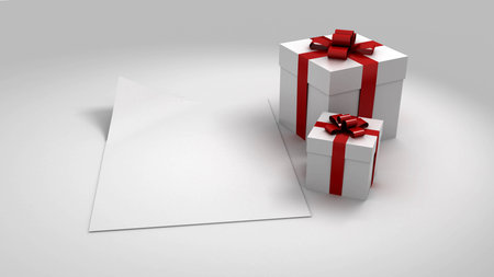 White gift box with a card. 3D image