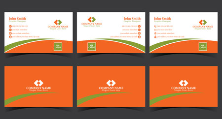 Set of business card templates in orange and green colors. Vector illustrationのイラスト素材
