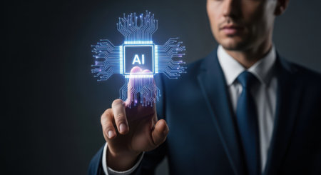 Artificial intelligence (AI) and machine learning concept on virtual screen.の素材