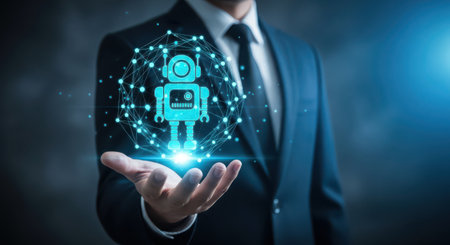 Businessman holding hologram artificial intelligence in his hand 3D renderingの素材