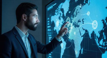 Businessman working with new modern computer show social network structure and world mapの素材