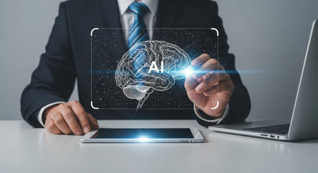 Businessman working with artificial intelligence (AI) concept. 3D Renderingの素材